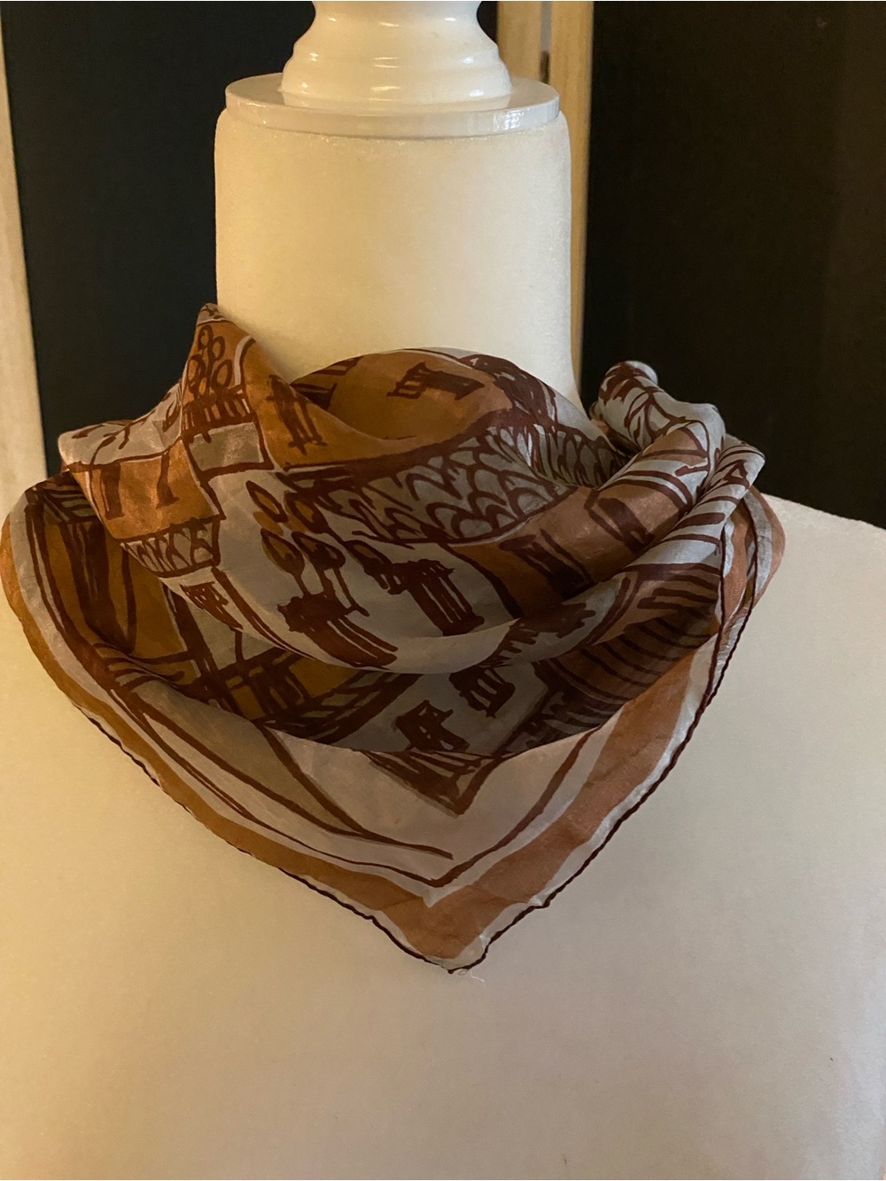 Vintage Square Vera Neumann Silk City Scape Scarf